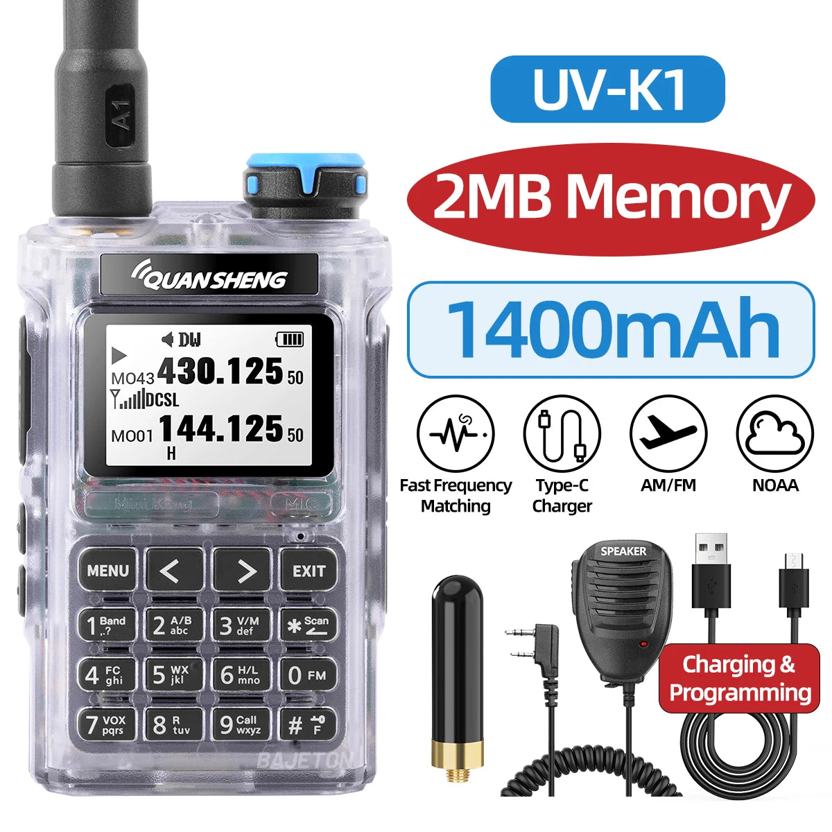 Quansheng UV-K1 Mini Walkie Talkie AM/FM Multi-Band Wireless Copy Frequency Long Range Type-C Charger For Camping UVK5 K6