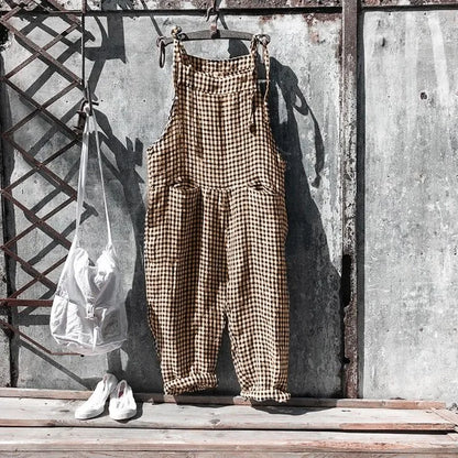 Women's Stripe Jumpsuits Cargo Pants Wide Leg Pants Trousers Multicolor Ethnic Bib Sleeveless Casual Loose Jumpsuit With Pockets