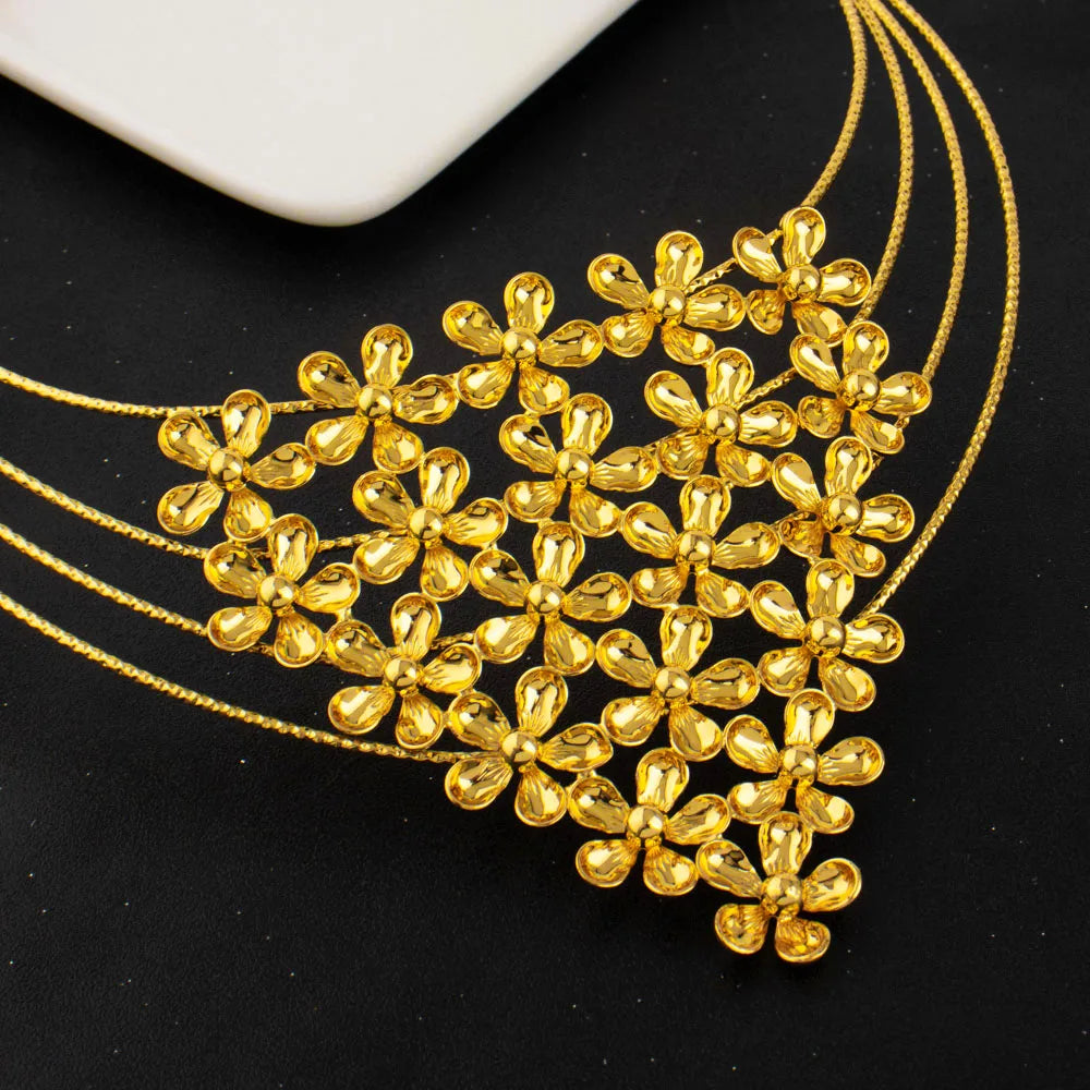 Fashion Silver Gold Color Hollow Shape Necklace Earrings Bracelet Ring Set for Women Exaggerated Design Jewelry Gift for Party