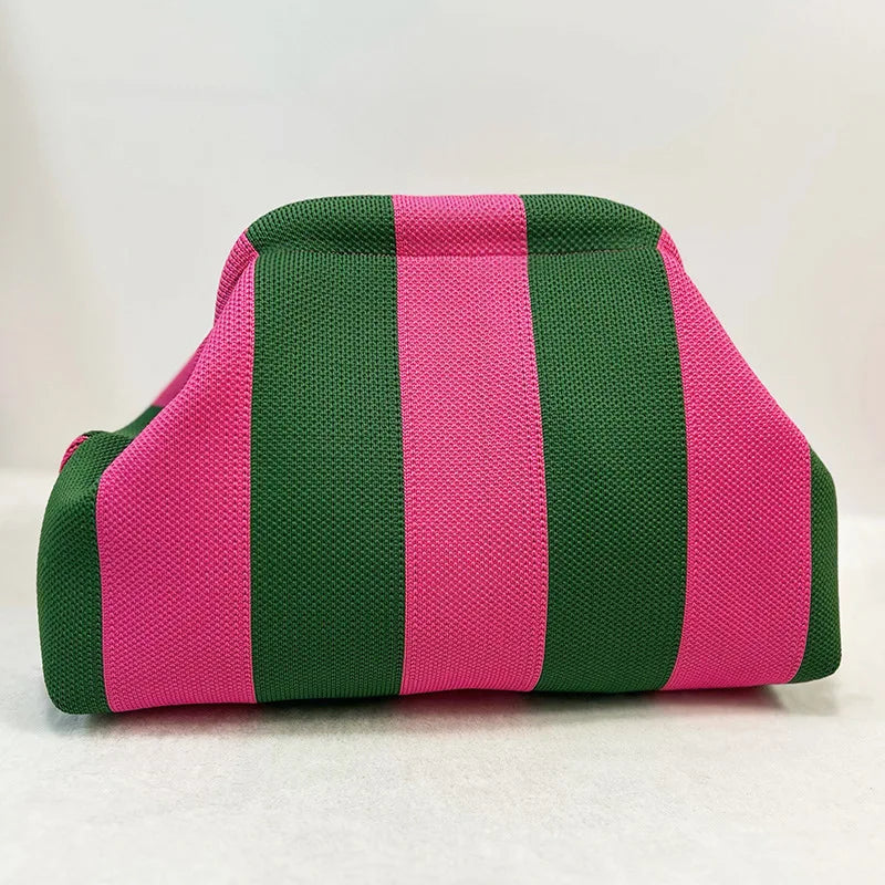 Woven Crochet Handbags for Women Summer Beach Clutch Bag Purses Knitting Dumpling Clutch Ruched Cute Cloud Casual Colorblock Bag