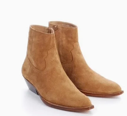 Brown Men Chelsea Boots Handmade High-quality Cow Suede Business Casual Square Toe Mid-heel Men Shoes Motorcycle Boots With Heel