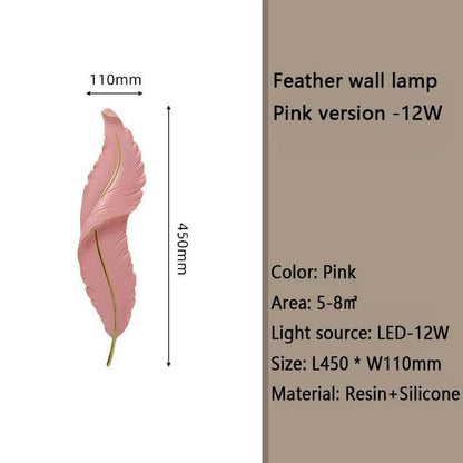 Nordic Feather Wall Lamp, Living Room, Bedroom, Headboard, Foyer, Creative Feather Lamp, Resin Aisle, Minimalist Background Ligh