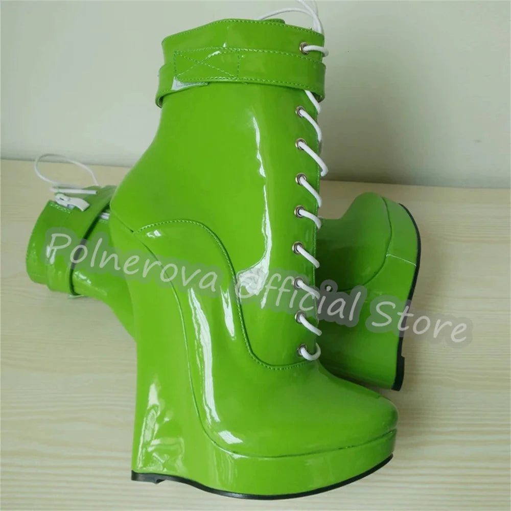 Gothic Punk Wedges Lace-Up Women Platform Boots Hoof Design Super High Heel Side Zipper Boots Unisex Pole Dance Party Shoes