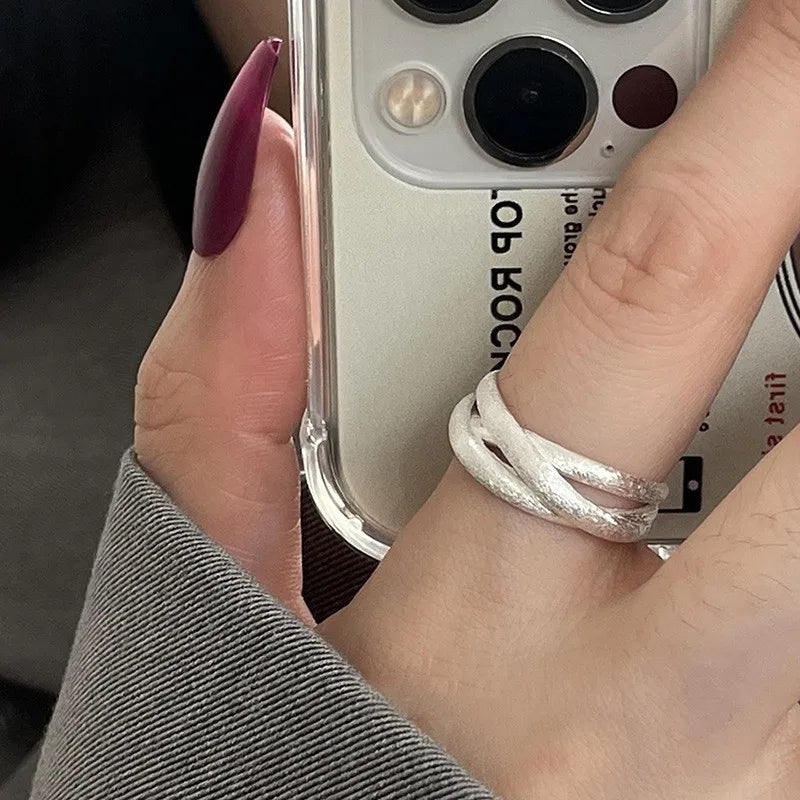 VENTFILLE 925 Sterling Silver Geometric Multilayer Round Bead Ring Female Fashion Punk Temperament Prevent Allergy Charm Jewelry