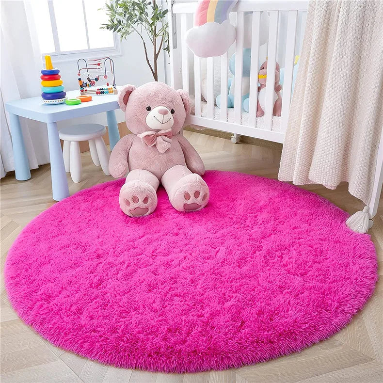 Round Fluffy Soft Area Rugs for Kids Room Princess Castle Plush Shaggy Carpet Cute Circle Nursery Rug Home Decor Circular Carpet