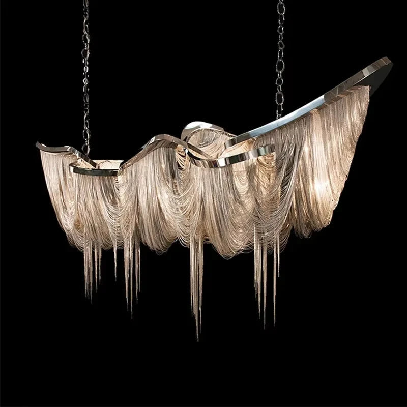 Italian Luxury Gold Tassel Chandeliers Designer Lighting Living Dining Room Decor Aluminum LED Pendant Lamp Villa Hanging Lights
