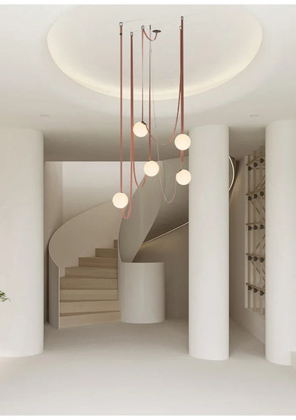 Nordic Leather Chandelier Italian Leather Belt Duplex Staircase Living Room Hotel Restaurant Decoration LED Lamps Pendant Lights