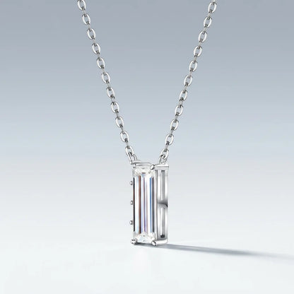 S925 Sterling Silver D‑Color Moissanite Necklace, Emerald Cut & Baguette Stones, GRA Certified Hypoallergenic Gift for Women