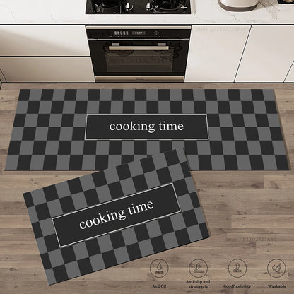 Kitchen Corner Floor Mat  Waterproof Carpet Non-slip Foot Mats Long Carpets Rug Black Plaid Home Decoration Rugs Washable Mat
