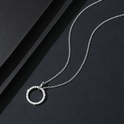 SG S925 Pure Silver Round Double Buckle High-end Light Luxury Simple 2 Carat Moissanite Necklace Full Diamond Collarbone Chain