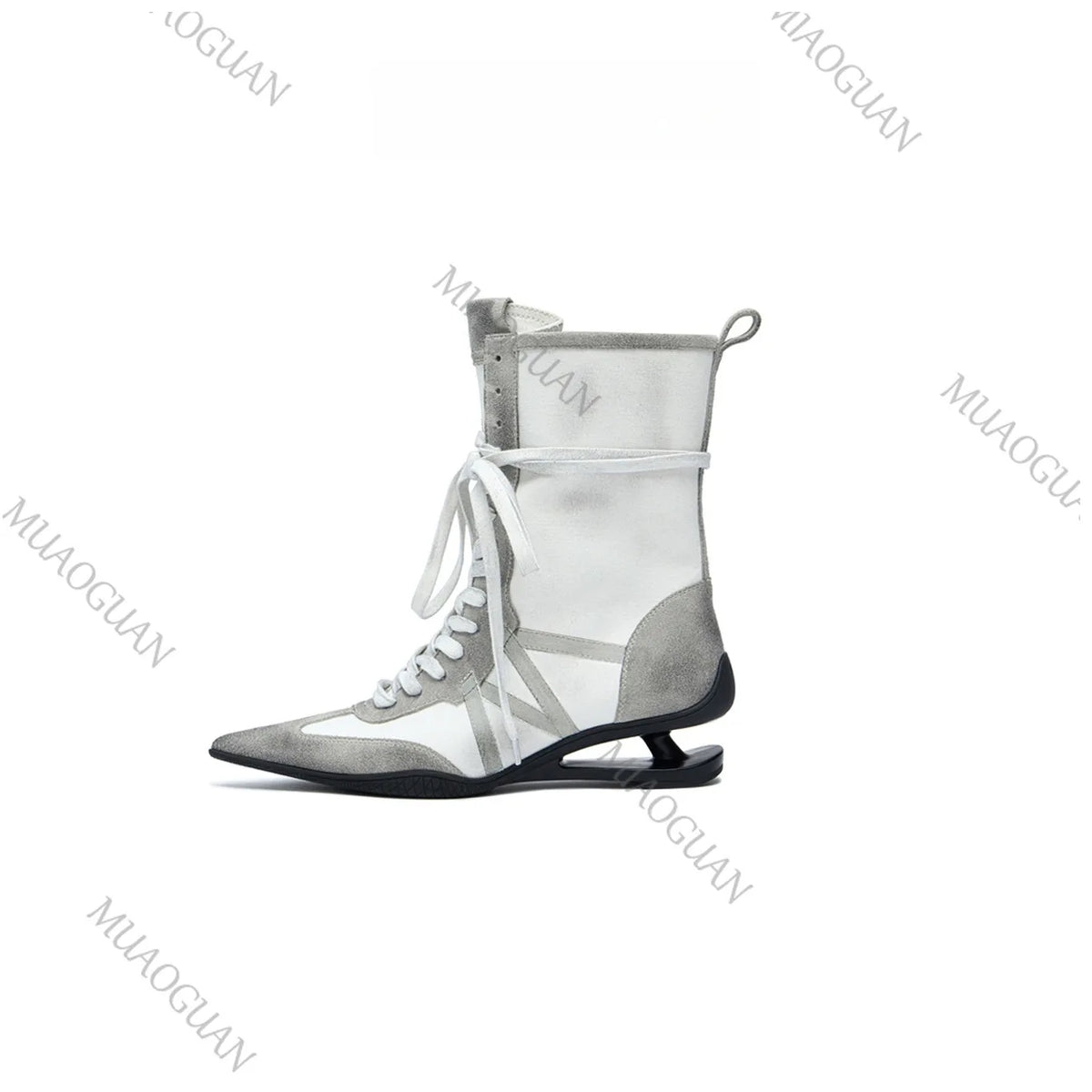 Fashion Strange Heel Women Knight Boots Pointed Toe Retro High Heel Ankle Booties Female Cross-tied Street Style Comfort Shoes