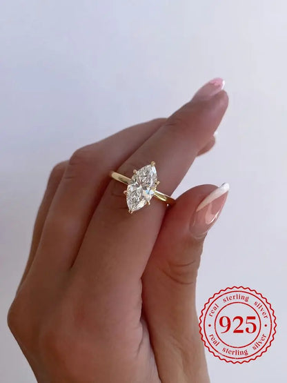 Moonla 925 Sterling Silver Classic 1-3 Carats Marquise Zircon Ring For Women Engagement Party Luxury High Quality Fine Jewelry