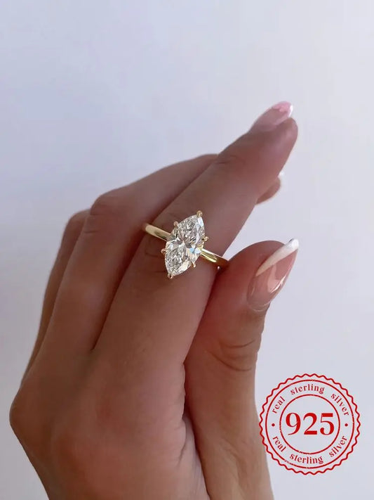 Moonla 925 Sterling Silver Classic 1-3 Carats Marquise Zircon Ring For Women Engagement Party Luxury High Quality Fine Jewelry