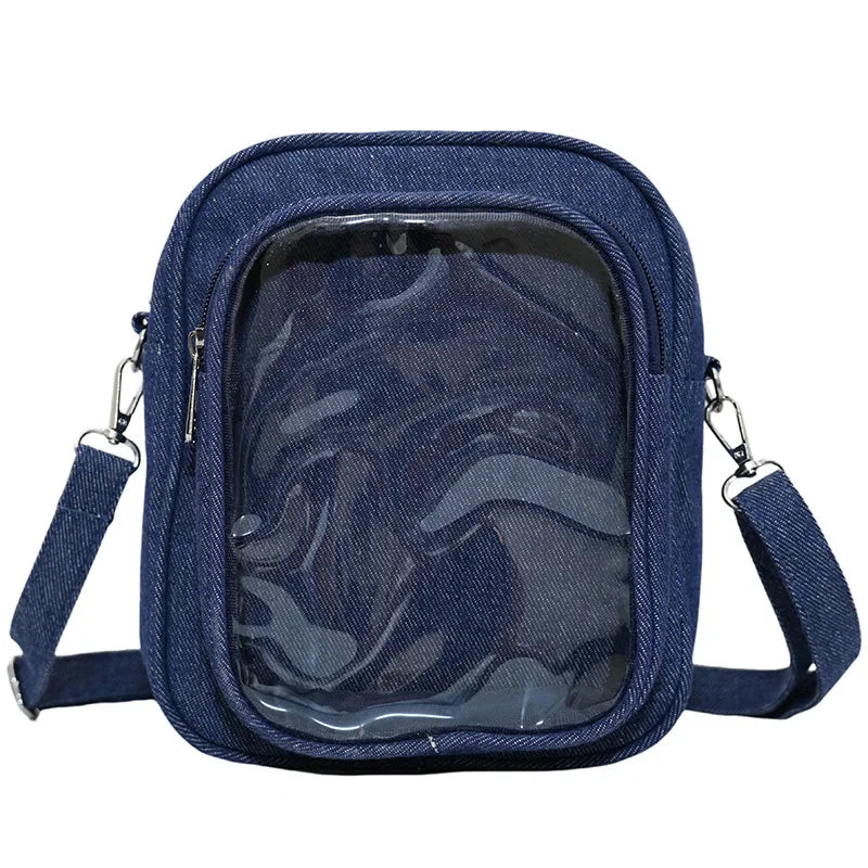 New Denim Ulzzang Ita Bags Female Transparent Badge Doll Show Crossbody Shoulder Bag Individuality Designer 2 Sides Bolso Mujer