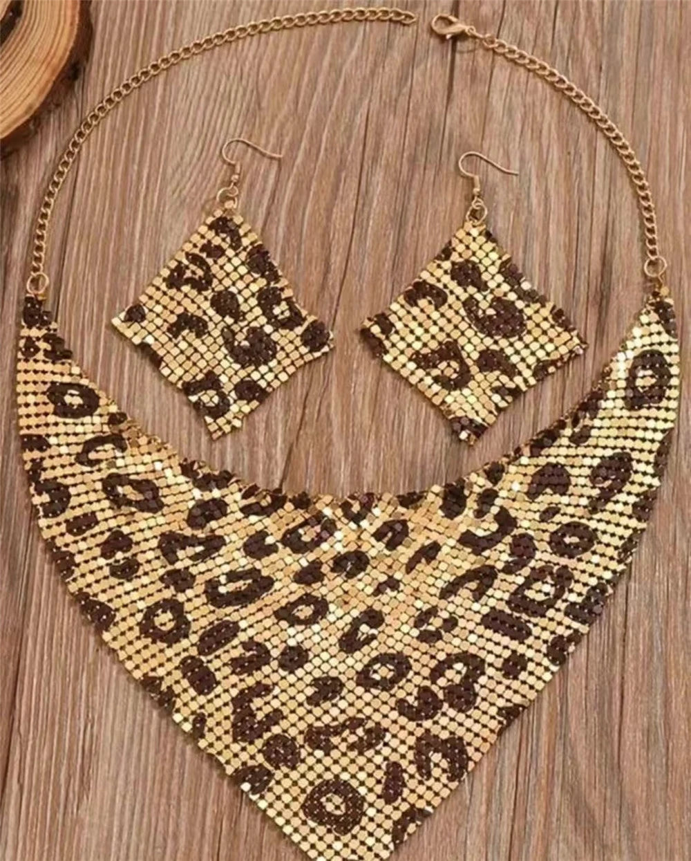 Fashion Leopard Print Jewelry Set, Sexy Bib Necklace & Dangle Earrings, Vintage Elegant Design, Versatile Stylish Accessor