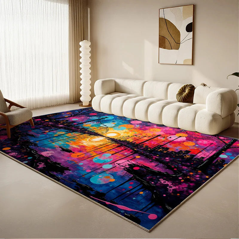 Color-Blocked Abstract Area Rug for Living Room Bedroom Modern Multi-Color Mat
