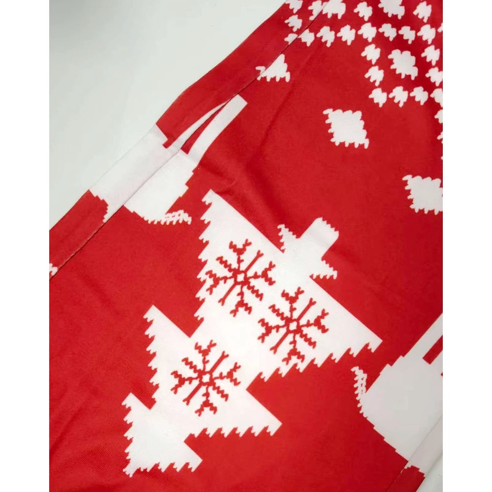 Fashion Women's Snowflake Elk Print Button Front Slim Jumpsuit Sexy Long Sleeve V-Neck Adult Onesie for Sleepwear