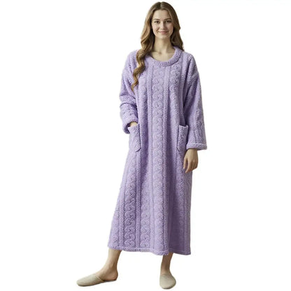 Women's Fuzzy Fleece Nightgown Winter Warm Cozy Plush Pajamas Casual Long Sleeve Crewneck Sleepwear Pullover Flannel Night Dress