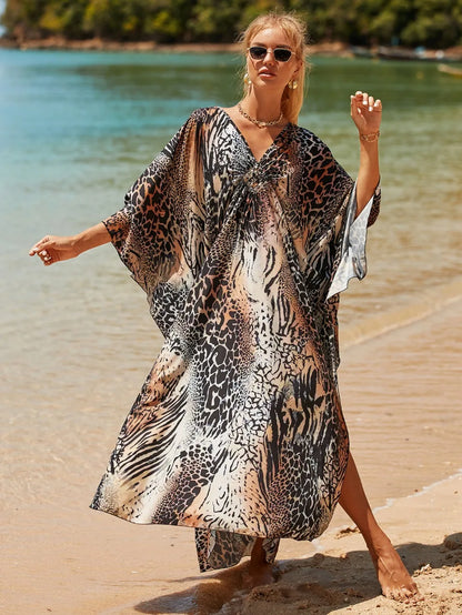 Fashion Boho Bikini Cover-ups Oversized Leopard Zebra Print Beach Cover Up Open Front Sunscreen Shawl For Women