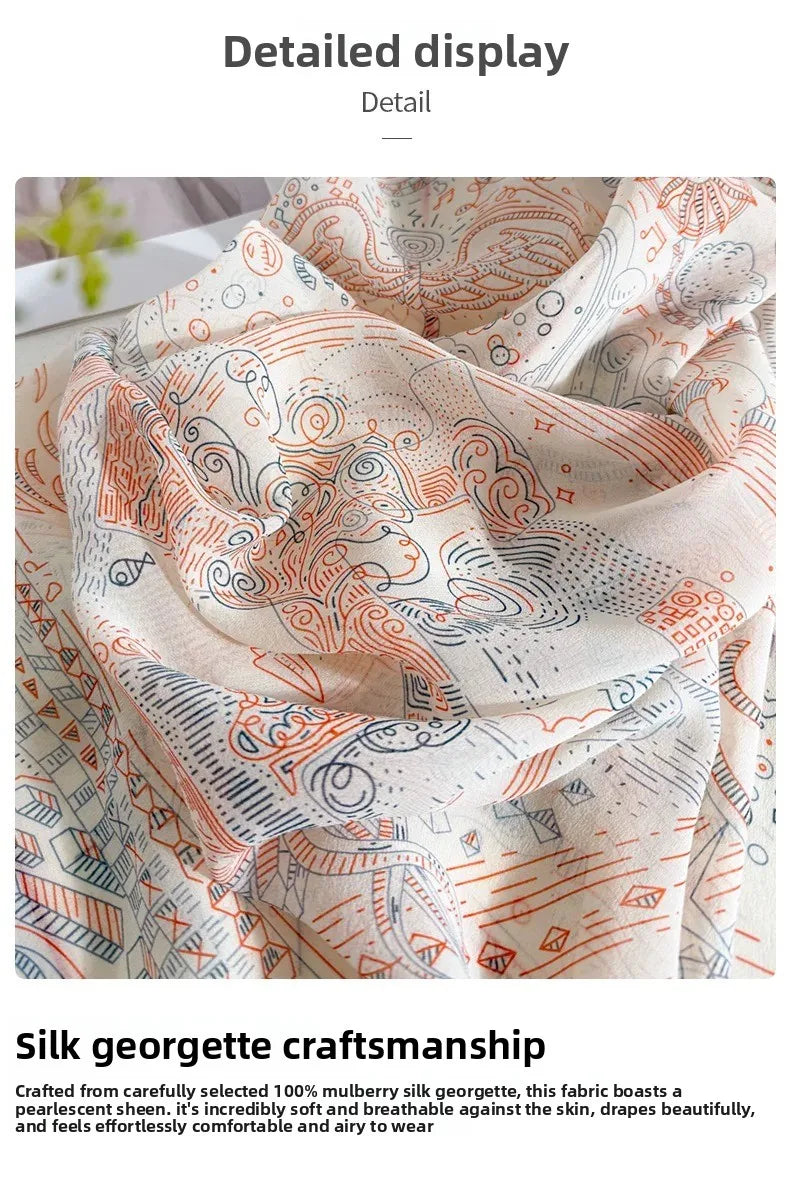 100% Mulberry Silk Scarf Long Lace Trim Neckerchief All Match Chic Ladies Portable Outdoor Daily Decor Neck Band Ornament