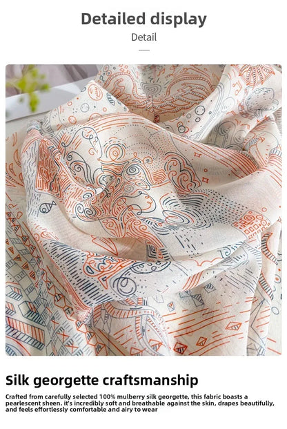 100% Mulberry Silk Scarf Long Lace Trim Neckerchief All Match Chic Ladies Portable Outdoor Daily Decor Neck Band Ornament