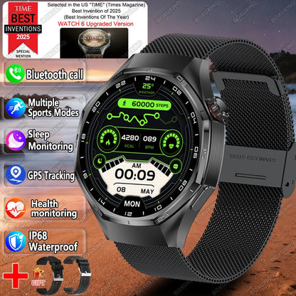 2026 New Global Version Watch 6 Pro GPS Smart Watch Men AMOLED Screen Sports Fitness Track Bluetooth Call Waterproof Smartwatch