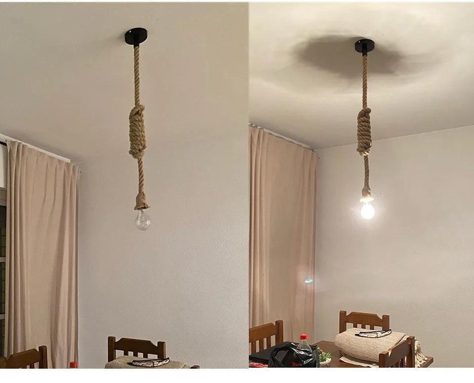 Hemp Rope Pendant Lights E27 Vintage Retro Hemp Rope Lamp Hanging Lamps Creative Loft Home Chandeliers LED Light Base AC85V-265V