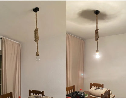 Hemp Rope Pendant Lights E27 Vintage Retro Hemp Rope Lamp Hanging Lamps Creative Loft Home Chandeliers LED Light Base AC85V-265V