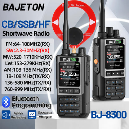 BAJETON BJ-8300 10W Ham Radio HF SSB CB Walkie Talkie AM USB LSB CW Bluetooth Phone Programming Portable Shortwave Two Way Radio