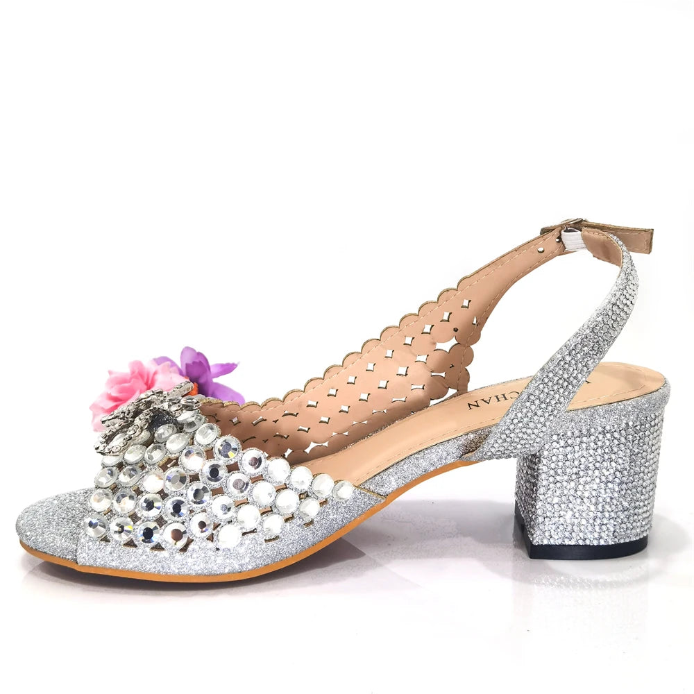 2024 New Italian Design Full Drill Elegant Wine Evening High Heels Wedding Party Shoes Matching Clutch Handbag
