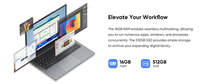 Windows 11 Pro Laptop with 14.1" 2K Screen, 16GB RAM, 512GB SSD, Intel Core Processor, Ultra-Thin and Light Notebook