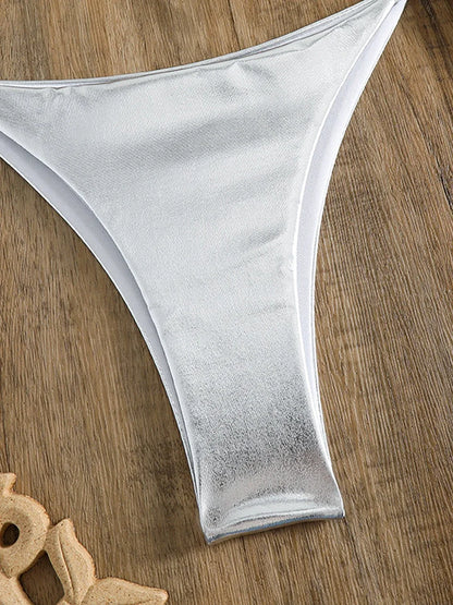 Sexy Metallic Halter Bikinis Sets Lace Up Triangle Tie Side Bikini 2026 Swimsuit Women Swimwear Brazilian Female Bathing Suits