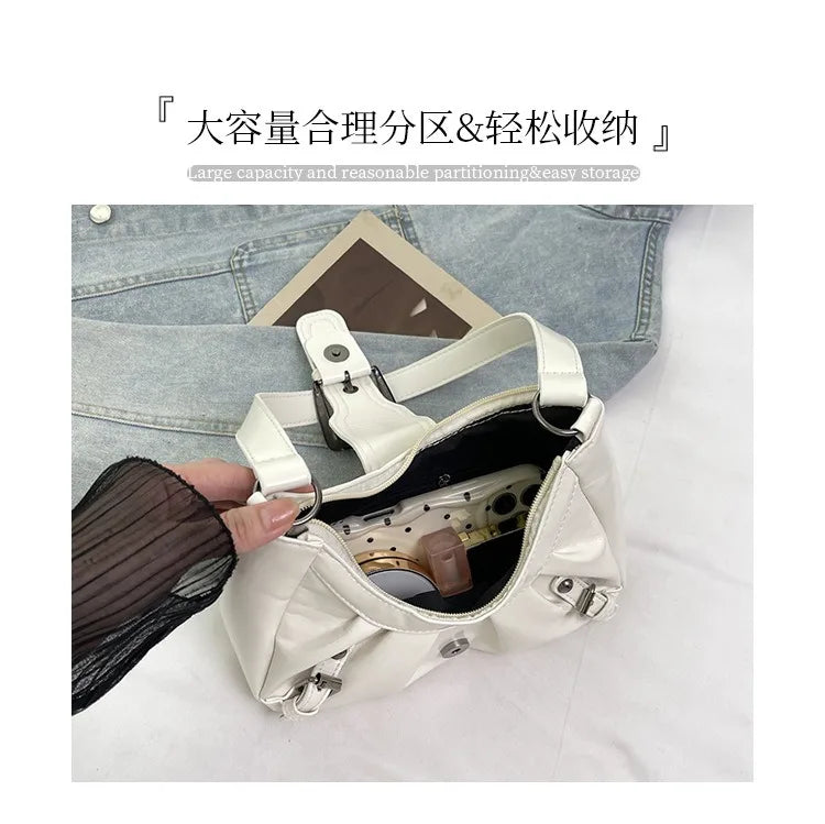 Y2K Retro Pleated Hobo Shoulder Bag for Women Hot Selling Maillard Style Underarm Bag Clutch Handbags for Travel Work Shopping