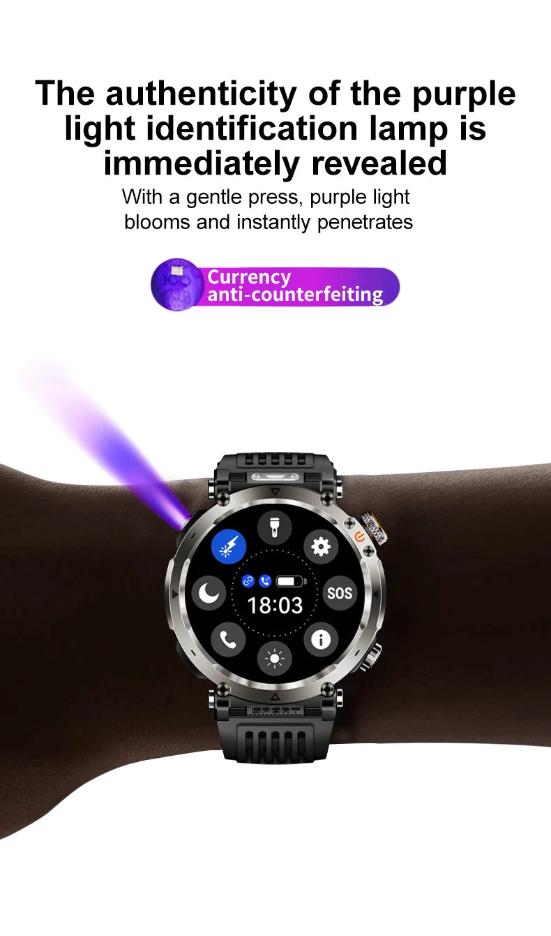 DAORKOW 2026 New Model 10ATM Waterproof 600mAh Smartwatch Compass LED Flashlight Bluetooth Call Outdoor Sports Smartwatch