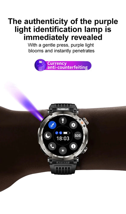 DAORKOW 2026 New Model 10ATM Waterproof 600mAh Smartwatch Compass LED Flashlight Bluetooth Call Outdoor Sports Smartwatch