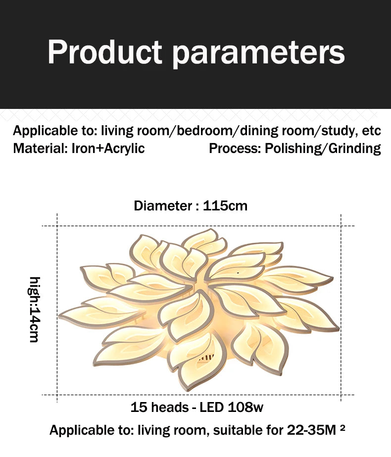 Modern LED Ceiling Chandeliers Light for Living Dining Room Bedroom Ceiling Lamps  With Remote Control Dimmable Lights Fixtures