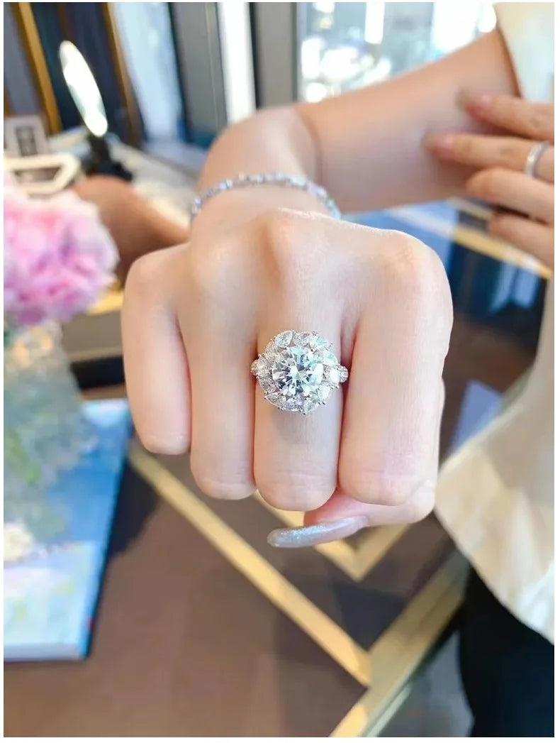 Women's PT950 Platinum Bouquet Moissanite Ring 3CT 3D Flower Head Vine Twist Band Engagement Anniversary Eternal Gift Band