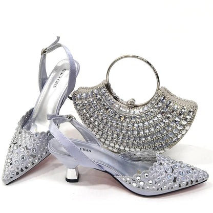Venus Chan New Arrival Italian Design Nigerian Fashion Party Wedding Shoes and Bag Set Decorated With Flower in Blue Color
