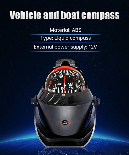 Waterproof Nautical Compass Sea Pivoting Marine Boat Compass With Electronic LED Night Light For Marine Navigation Positioning