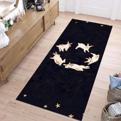 Cute Green Starry Rabbit Non-slip Soft Washable Runner Rug for Hallway Kitchen Bedroom Home Decoration
