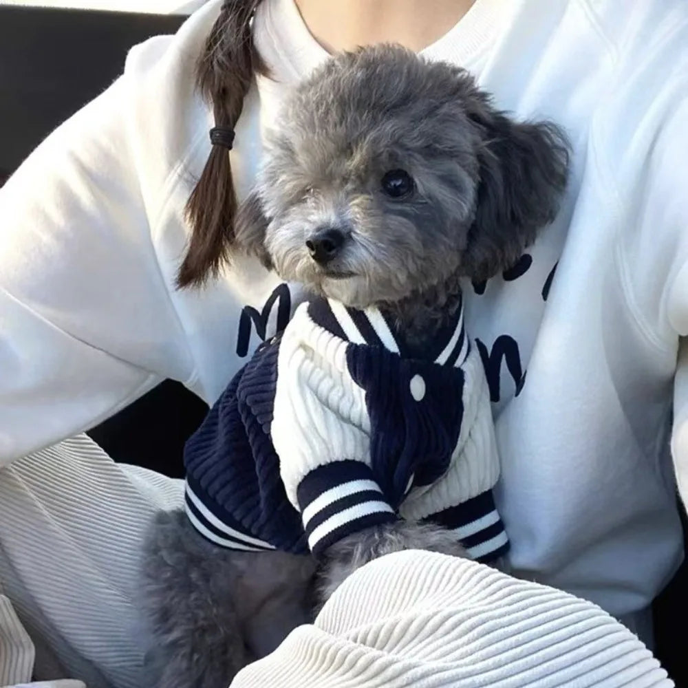Warm Pet Baseball Jackets Comfortable Embroidered Patterns Two-Legged Dog Clothing Thicken Dog Sweatshirt Daily Walk