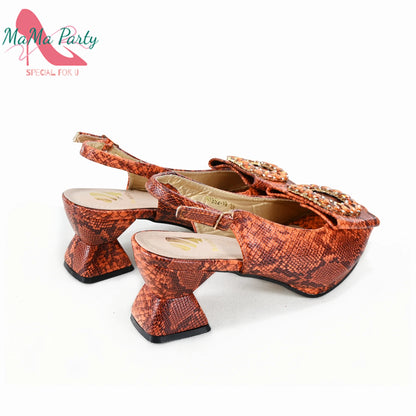 2025 Autumn New Design Specials Italian Women Shoes and Bag Set Pink Color Comfortable Mid Heels With Rhinestone