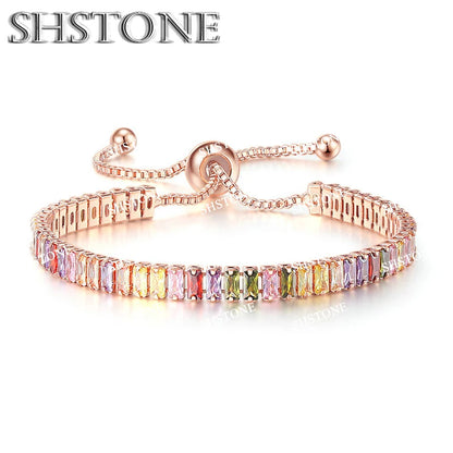 Noble 925 Sterling Silver Bracelet Chain Luxury Color Crystal Hand Jewelry For Women Charm Wedding Gift Party 18cm