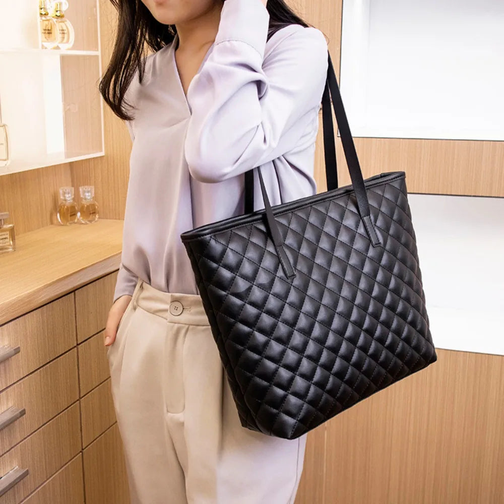 Large Capacity Tote Bag Casual Zipper PU Ladies Handbags Mommy Bag Women