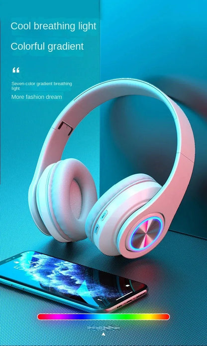 RGB Luminous Headset Bluetooth Headphones Noise Cancelling Wireless Earphones for Students Gamers Music Lovers