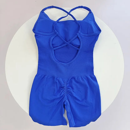 WAREBALL Women's Yoga Jumpsuit, Sexy One-Piece Fitness Romper with Strap, Tummy Control & Padded Sports Bra for Workout