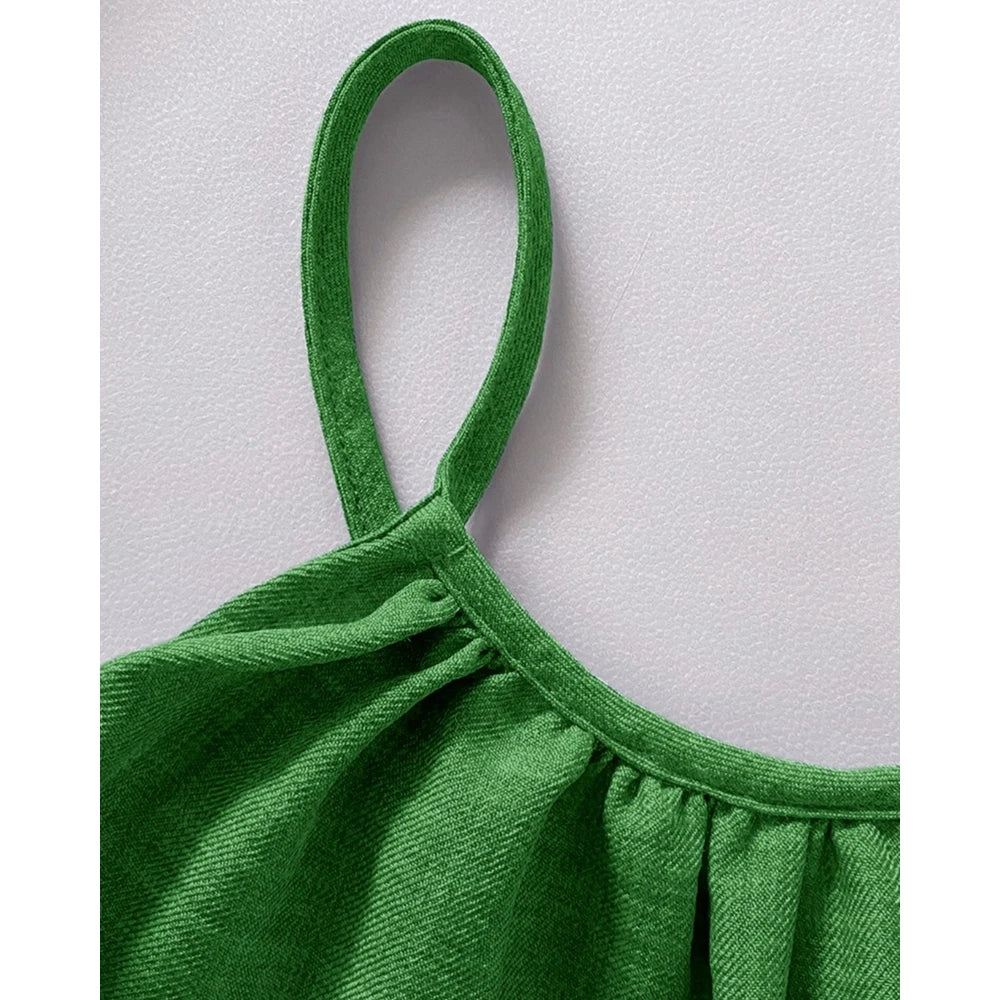 Women's Casual Solid Color Wide Leg Straight Overalls Summer Sleeveless Spaghetti Strap Drawstring Waist Jumpsuits