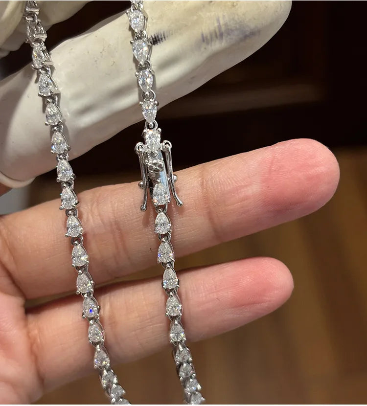 PureMax Luxury Pear Moissanite D VVS1 Color Diamond Wedding Necklace Bracelet for Women 925 Sterling Silver Engagement Jewelry