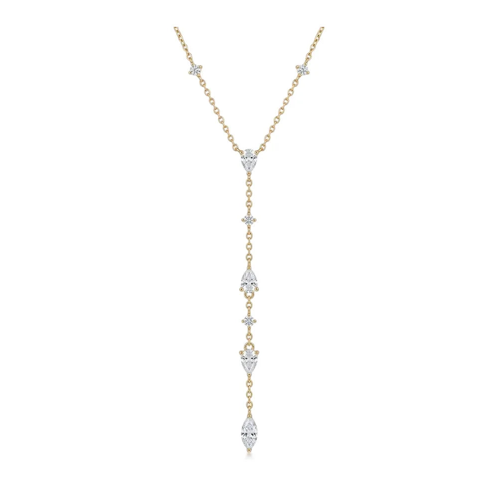 Multi Pear Marquise Moissanite Y-Shaped Necklace S925 Silver 18K Gold Plated Long Tassel Drop Chain Elegant Ladies Jewelry