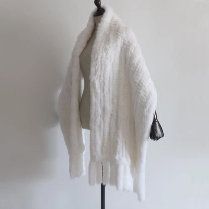 Winter Women Fashion Real Rabbit Fur Shawl 100% Natural Quality Rabbit Fur Scarf Female Hand Knitted Rabbit Fur Poncho Scarves